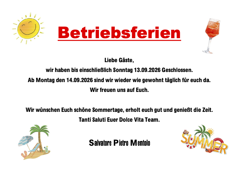 Betriebsferien Dolce Vita Würzburg